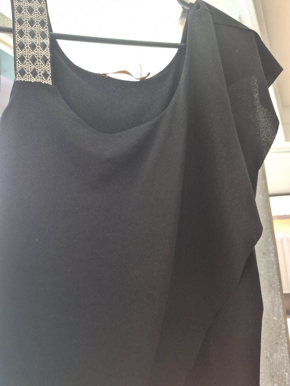 Black One-Shoulder  Top with Embellished Strap